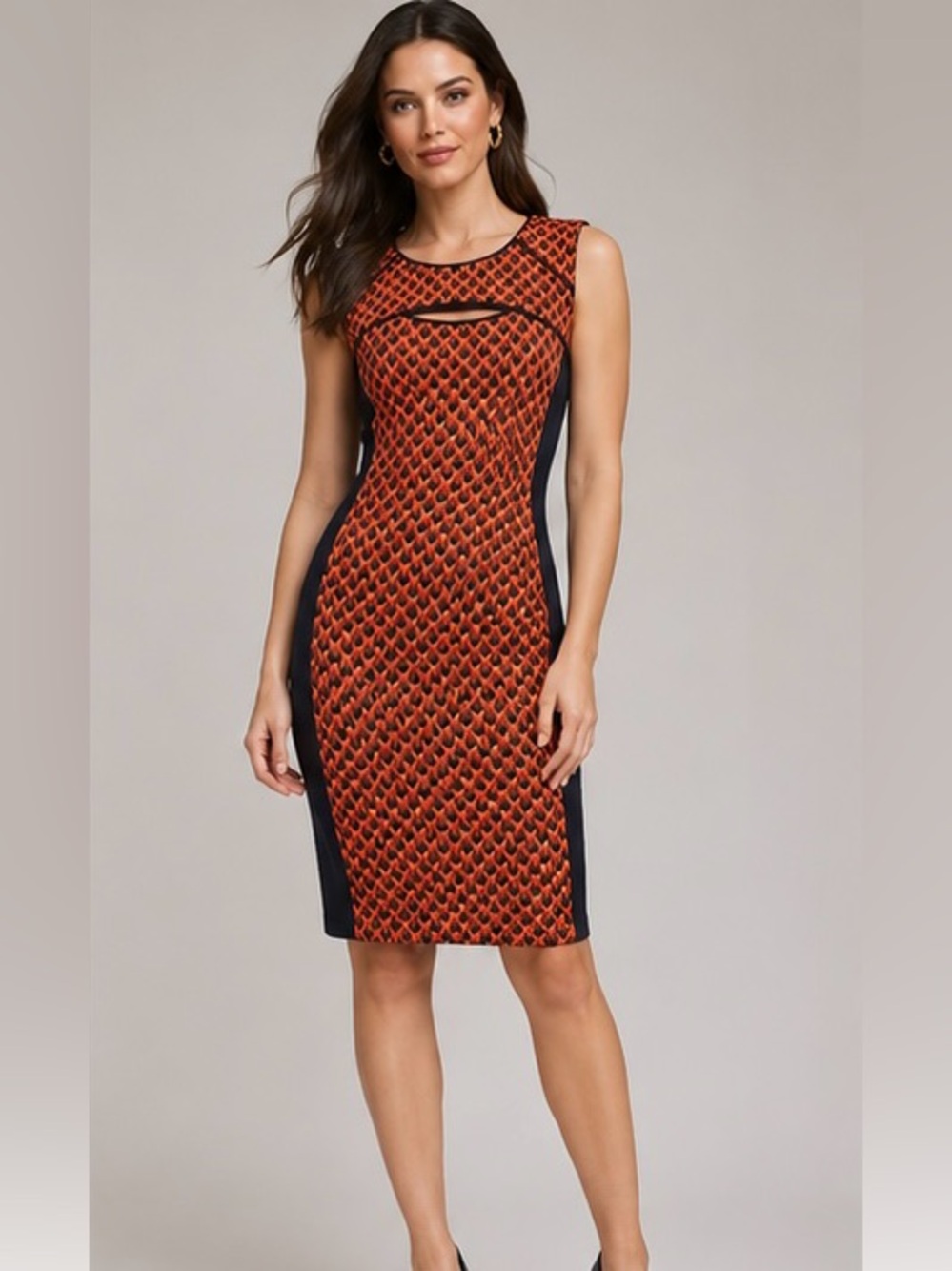NWT Retro MOD Geometric Sheath Dress Paprika Black Cutout Colorblock XS